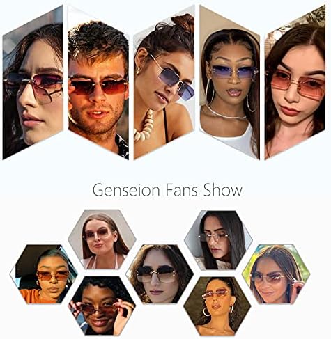 Genseion Rimless Правоаголник очила за сонце за Жените и Мажите, Гроздобер Затемнети Frameless Нијанси UV400