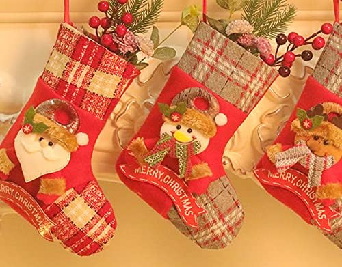 Yx-отворено Божиќ Чорапи 3 еез од 11-инчен,Подарок Торба Торбичка за Деца,Виси Божиќ Sock за Елка Камин Украс,Burlap Tote Торба
