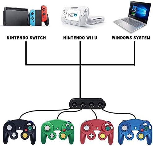 4 Контролори за Gamecube，со 4 Продолжување на Кабли и 4-Портен USB Адаптер за Вклучите PC Wii U Конзола (BBRG)
