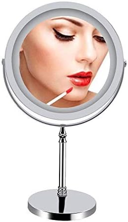 KXA Countertop Суета Огледала LED Осветлен Шминка Суета Огледало со Не се Лизга Пиедестал 7 Инчи Двострано 10X Зголемена Екран на