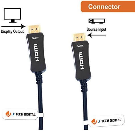 J-Tech Дигитален Оптички Влакна HDMI 2.0 Ултра Тенок Кабелот Поддржува HDCP 2.2, 18Gbps, 4:4:4, HDR10, 200ft (60m) [JTECH-FCAB200]