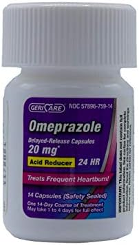 GeriCare Omeprazole Одложен Ослободување Капсули 20 mg, Киселина Редуктор, го Третира Горушица, 42 Брои - Pack 2
