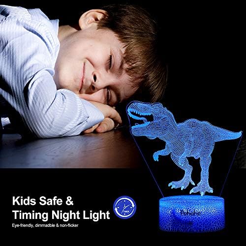 Диносаурус Играчки, Т Рекс 3D Ноќта на Светлината(2 Обрасци) 7 Бои Промена Ноќ Светла за Деца со Тајмер & Remote Control & Smart
