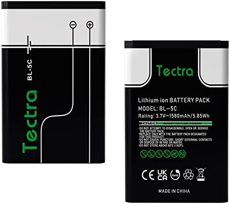 Tectra BL-5C Батерија, 3.7 V 1580mAh Батерија на Погоден за Домаќинство Радио со Тековната Заштита, 2-Пакет