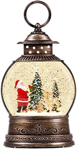 Божиќ Украси Музички снежна топка Фенер, Блескавата Запалени Plug-во , 3 AAA Батерија Управувана & USB Погон, Дедо Мраз, Елка и Elk...