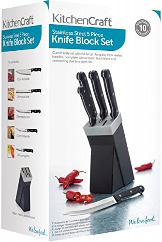 KitchenCraft Кујнски Нож во Собата и Нож Блок, 5 Парче од не ' Рѓосувачки Челик Сечење Сет, Црна