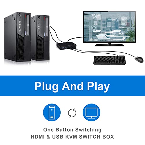 KVM Switch , USB HDMI Преклопник со Кабли за 2 Компјутер Споделување на 1 HD Следи и 3 USB Уреди Тастатура Глувчето Печатач, Поддршка