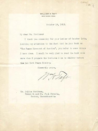 Претседателот Вилијам Х. Тафт - Напишале Писмо Потпишано 10/19/1913