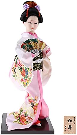 Kesoto Исклучителна Јапонски Стил Geisha Кимоно Кукла со Фан Кабуки Статуа Занаетите колекционерски предмети на Сувенири 12in, Розова