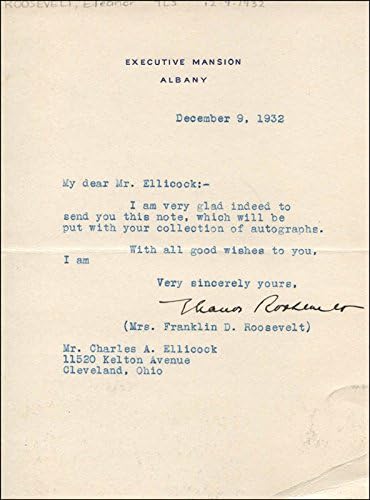 Првата Дама Eleanor Рузвелт - Напишале Писмо Потпишано 12/09/1932
