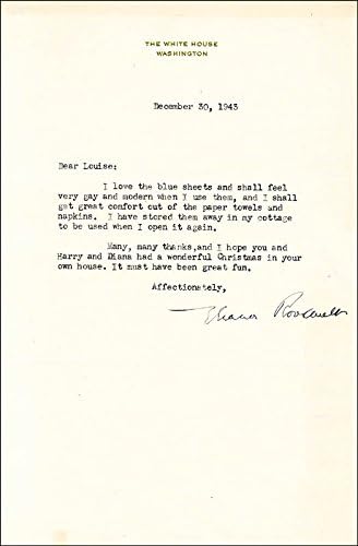 Првата Дама Eleanor Рузвелт - Напишале Писмо Потпишано 12/30/1943