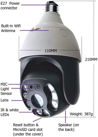 YNUOMS Tuya Smart Живот Камера E26 Сијалица, 3MP Безжичен WiFi PTZ IP Камера, Отворено IP66 Водоотпорен двонасочна Аудио Ноќ Визија Безбедносни Камери,Камера+128g
