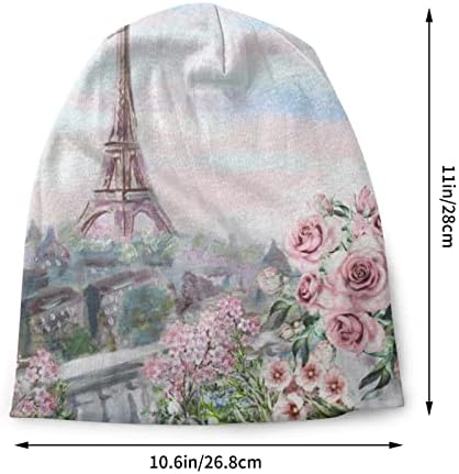 Париз, Ајфеловата Кула со Цвеќиња Возрасни Унисекс Slouchy Поврзана Шапка Секојдневен Унисекс Мода Топло Шапка