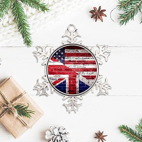 Американски и Британски Знаме Метал Украс Виси Украси за Елка Декоративни Keepsake Божиќ Годишнината Празник Роденденски Подарок