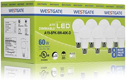 Westgate Осветлување 9W A19 LED Сијалица Dimmable LED Светилка Светилки – Најдобри Светилки За Домашната Канцеларија Кујна, Спална