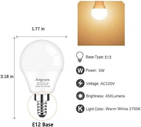 LED Таванот Фан Светилки 5W Еквивалент 40W 120V Крушка, E12 LED Лустерот Сијалица Светилник Сијалица Топло Бела 2700K E12 Светилник