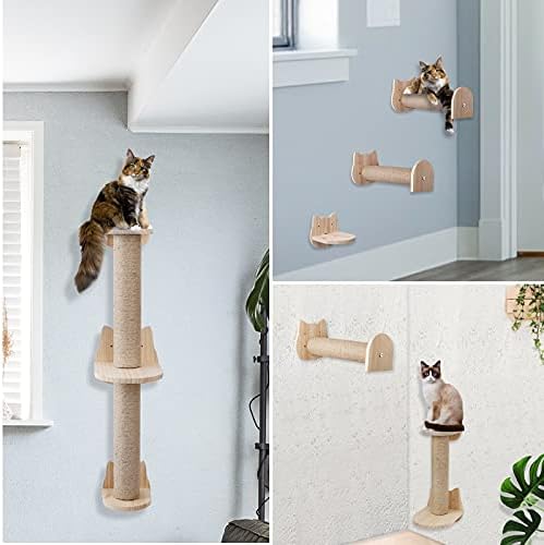 Ѕидот Монтирани Гребење Мачка Пост - Сисал Мачка Scratcher Цврсто Дрво Мачка Ѕид Полици Чекори Мачка Мебел за Внатрешна Големи Мачки