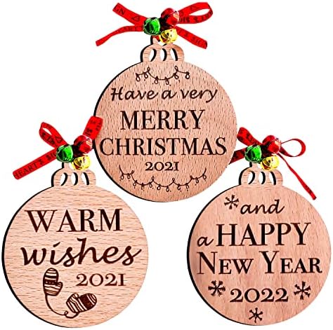 Срцето е Знак Среќен Божиќ 2021 Дрвени Селски Украси Сет на 3 | Среќна Нова Година 2022 | Топли Желби 2021 | Виси Божиќ Декорации