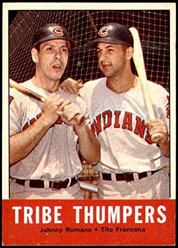1963 Topps 392 Племе Thumpers Џони Романо/Тито Francona Кливленд Индијанците (Бејзбол Картичка) NM+ Индијанците