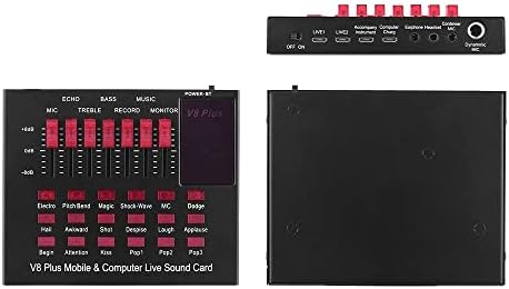 UXZDX CUJUX Батерија Мобилни и Компјутерски Живеат Звучна Картичка Аудио USB Интерфејс со Повеќе Звучни Ефекти BT Конекција за Пеење во Живо
