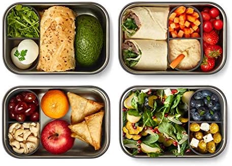 Црна+Блум Нерѓосувачки Челик Сендвич Кутија Големи | Пластични Бесплатен Оброк Првично Ручек Кутија за Храна Контејнер со Бамбус