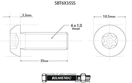 (15pcs) BelMetric Копчето Главата Подесувате Доказ Завртки M6X35 Stainlesss Челик Копчето Шефот за Безбедност на Завртка Torx 30