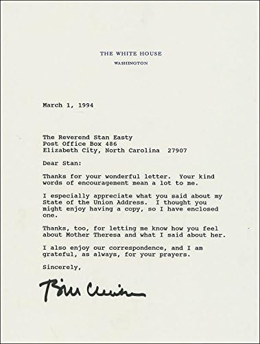 Претседателот Вилијам Џ.Бил Клинтон - Напишале Писмо Потпишано 03/01/1994