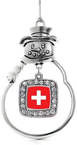 Инспириран Сребро - Швајцарија Знаме Шарм Украс - Сребрена Плоштадот Шарм Снешко Украс со Кубни Накит, Циркони
