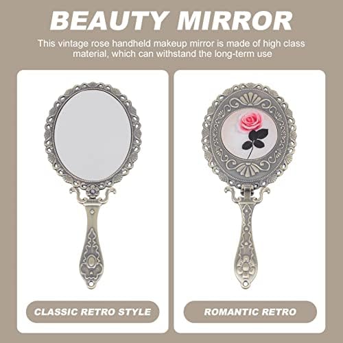 Lurrose Гроздобер Рачно Огледало, се Зголеми Печатени Шминка Огледало Рака Козметички Огледало Рачен Пренослив Козметички Огледало