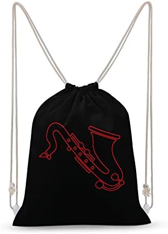Темно Saxophone Платно Drawstring Ранец Рамо Торбичка String Торба Sackpack За Фитнес, Шопинг Спорт Јога Патување 30x40cm