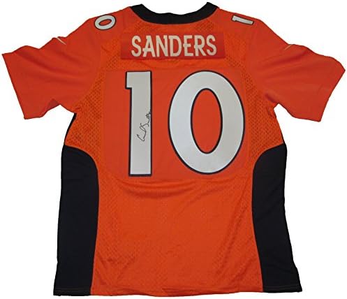Емануел Сандерс Autographed Денвер Broncos Џерси W/ДОКАЗ Слика на Емануел Потпишување За Нас, Денвер Broncos, Питсбург Steelers,