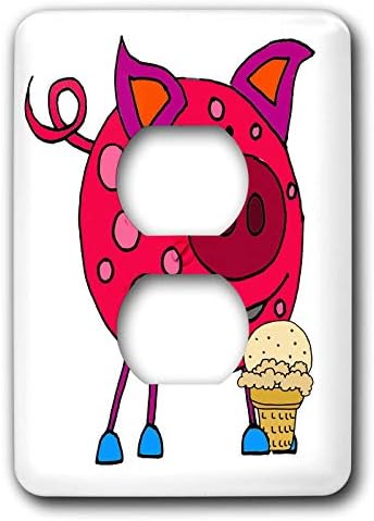 3dRose lsp_265117_6 Смешно Симпатична Розова Свиња Јаде сладолед Конус Цртан филм Приклучок во Штекер Маска, Multicolor