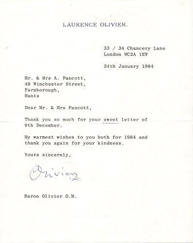 Laurence Olivier - Напишале Писмо Потпишано 01/24/1984