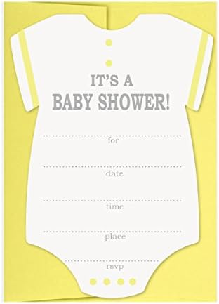 25 Пакет Бебе Туш Покани со Појавување на Коверти, Bodysuit Облик, Родово-Неутрални Жолта Сива боја за Момче или Девојка, да се Пополни