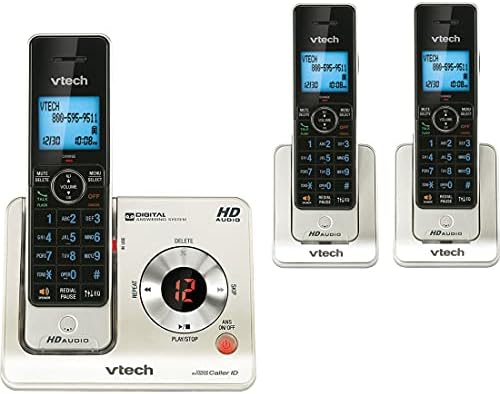 VTech LS6425-3 DECT 6.0 Проширување Cordless Телефон со Одговарање на Системот и на Caller ID/Повик на Чекање, Сребро со 3 мобилни