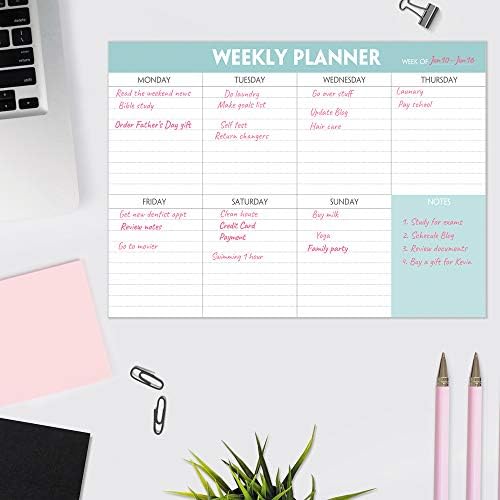 Неделен Излет Notepad - откине Планирање на Подлога со Дневен Распоред & Календар, 52 Листови, 100gsm Хартија, Undated Неделно Да