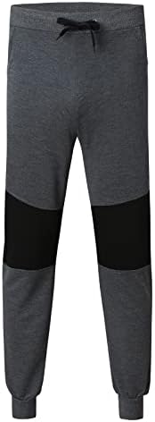 HONGJ Sweatpants за Mens, Боја Блок Комбинација Drawstring Патент Тенок Одговара Зрак Панталона Пролет Тери Тренингот Секојдневен