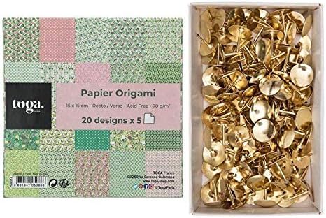 Youdoit 100 Оригами Трудови 15 х 15 см, со Јапонски Мотиви + 150 Златен Метал thumbtacks