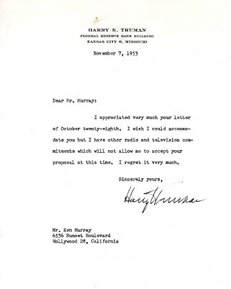 Претседател Хари С Труман - Напишале Писмо Потпишано 11/07/1953
