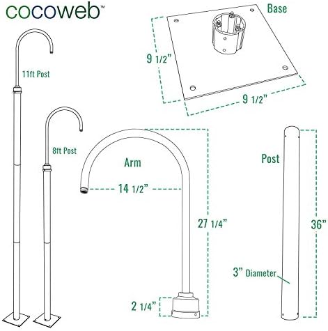 Cocoweb Goodyear Отворено 11 Метри Височина Светилка Пост со Црна 14 Сенка