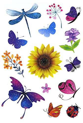 Сјајот Пеперутки Daisy Цвеќе Градина Whimsical Уметност Дизајн 2 Листови на Привремени Тетоважи