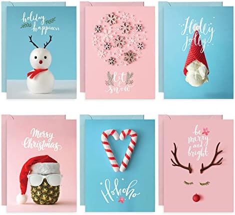 Easykart Божиќ Честитки со Коверти | Пакет од 24 картички - 6 Избрани Дизајни на 4 Парчиња со Висок сјај Место УВ | 7.25 x 5.5 Инчен