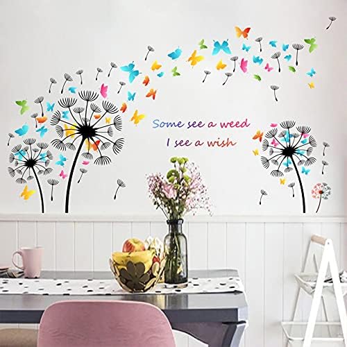 Шарени Глуварче Ѕид Decals, Атрактивни Летаат Пеперутки Цвеќиња Ѕид Налепници, Allium Цвет Ѕид Decors, Отстранлив DIY Уметност Ѕид