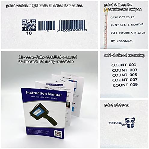 KOBOMACH Преносни инк-џет Печатач Пиштол со 1 Инчен Големи Димензии на Печатење за Мулти-Функција за Брзо-Сува Печатење на Етикети