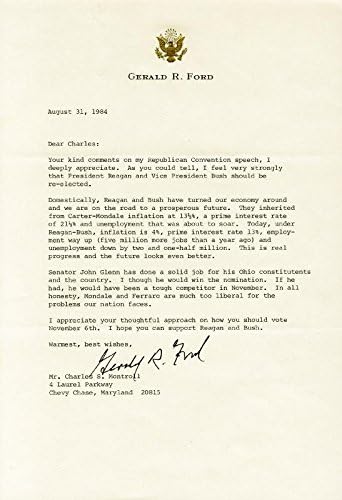 Претседателот Џералд Р. Форд - Напишале Писмо Потпишано 08/31/1984
