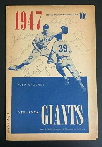 NY Giants vs Braves потпишан 8/9/1947 Програма 5 авто Џони Mize Бил Rigney ГРБ - Autographed MLB Списанија