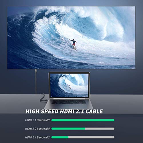 8K HDMI Кабел 10ft, AUDIANO HDMI 2.1 48Gbps Голема Брзина Најлон Плетенка HDMI Кабелот со eARC HDR10 4:4:4, 4K HDMI Кабел Компатибилен со Apple Оган LG/Samsung QLED ТВ PS4/5 Switch Xbox/Blu-ray/Проектор