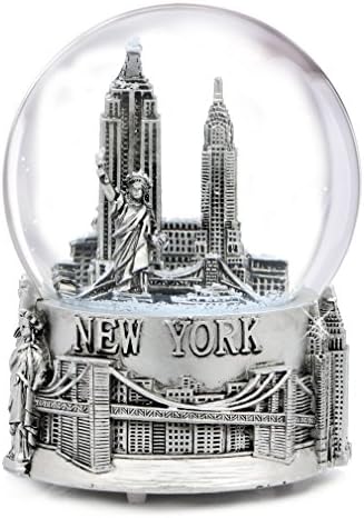 Музички Сребро Њујорк снежна топка со Скулптура База [6 Инчен]