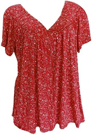 Летна Блуза за Жените Повик Краток Ракав V Деколте, T-Shirt Лабава Плус Големина на Печатење Мека Домот Pullover Врвот на Lady